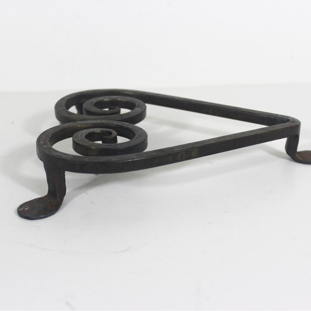 Antique Wrought Iron Heart Shaped Trivet, Kettle Stand, Plant Holder, Footed